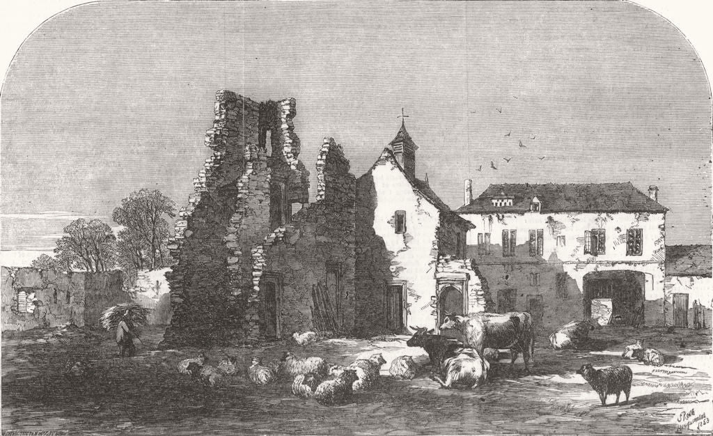 BELGIUM. Hougoumont, on the field of Waterloo 1853 old antique print picture
